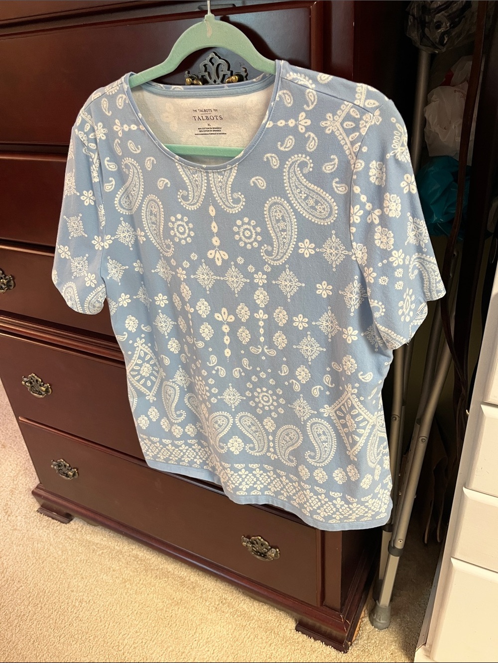 Talbots Light Blue Paisley & Floral Short Sleeve Tee - Picture 2 of 6
